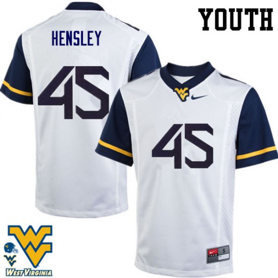 Youth West Virginia Mountaineers NCAA #45 Adam Hensley White Authentic Nike Stitched College Football Jersey FD15T11AL